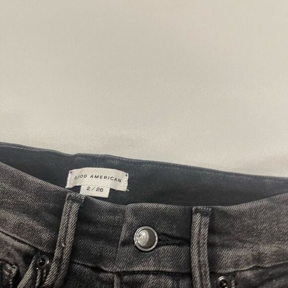 Good American Black Destroyed Skinny Denim Jeans Size 2/26 - Picture 7 of 11